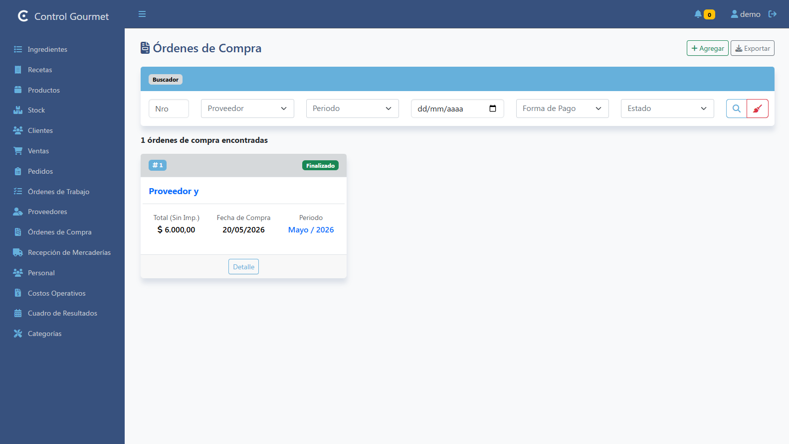 Listado de Órdenes de Compra