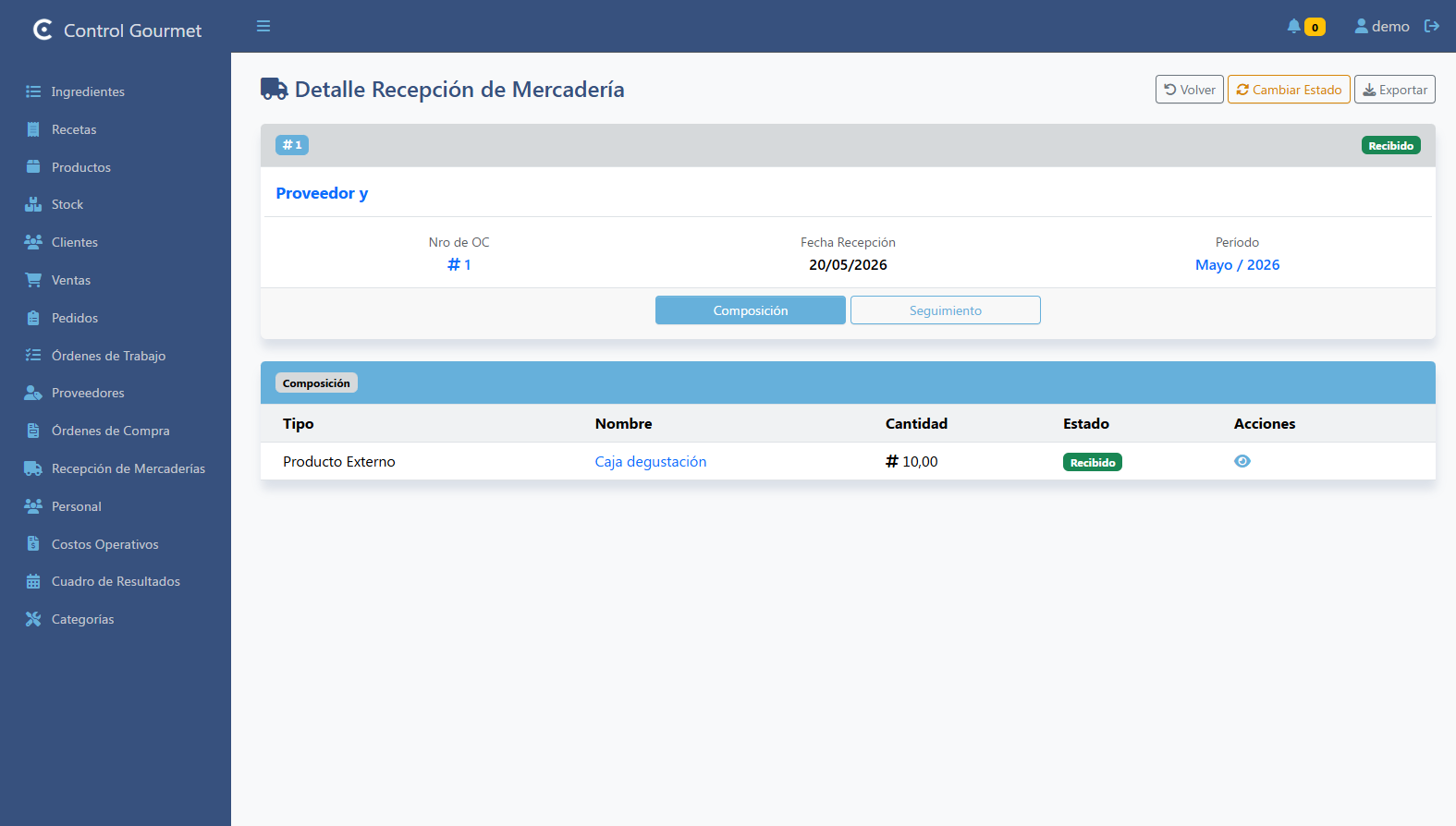 Detalle de Recepción de Mercaderías