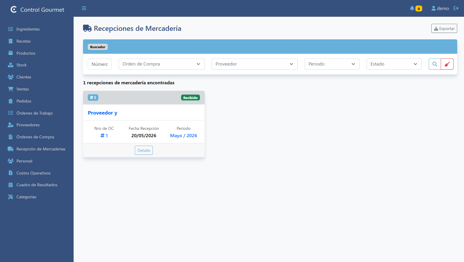 Listado de Recepción de Mercaderías
